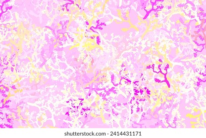 Tejido de doodle de color rosa claro, amarillo con hojas, ramas. Saltos y ramas con gradiente sobre fondo blanco. El mejor diseño para su negocio.