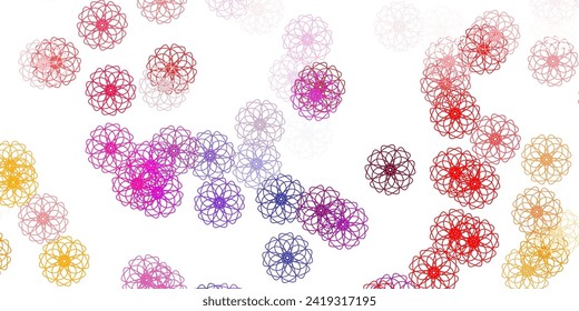 Hellrosa, gelbe Vektordoodle-Struktur mit Blumen. Illustration mit abstrakten bunten Blumen mit Farbverlauf. Kluges Design für die Verpackung, Wallpaper.