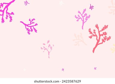 Light Pink, Yellow vector doodle layout with sakura. Leaves and branches with gradient on white background. Brand new style for your business design.