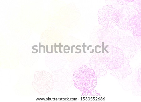 Light Pink, Yellow vector doodle texture with leaves. Flowers with gradient on white background. Hand painted design for web, leaflets.