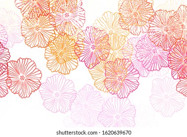 Light Pink, Yellow vector elegant template with leaves. Illustration with colorful abstract doodle flowers. The best design for your business.