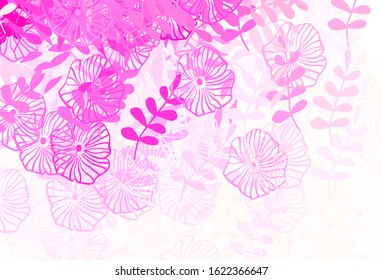 Light Pink, Yellow vector elegant background with leaves, flowers. Sketchy doodles on white background. A new texture for your wallpaper design.
