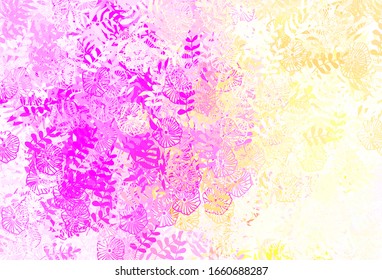 Light Pink, Yellow vector elegant background with leaves, flowers. Illustration with doodles on abstract template. Hand painted design for web, leaflets.