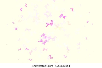 Light Pink, Yellow vector elegant background with branches. Colorful illustration in doodle style with leaves, branches. Colorful pattern for kid's books.