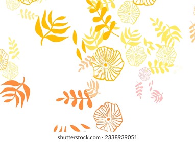 Light Pink, Yellow vector elegant pattern with leaves, flowers. Colorful illustration in doodle style with leaves, flowers. Textured pattern for websites, banners.