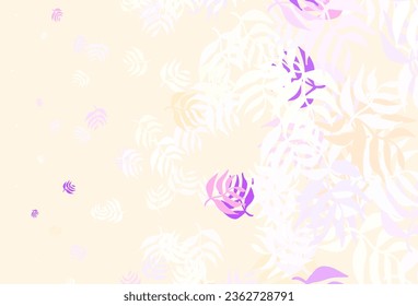 Color rosa claro, amarillo, fondo elegante vector con hojas. Una elegante ilustración brillante con hojas de estilo natural. El mejor diseño para su negocio.