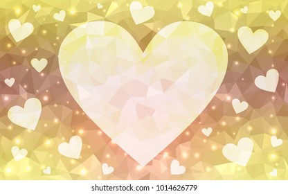Light Pink, Yellow vector greeting Card Happy Valentine's Day. Lettering with hearts on the white polygonal background. Colored triangular illustration for your business.