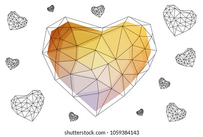 Light Pink, Yellow vector greeting Card Happy Valentine's Day. Lettering with hearts on the white polygonal background. Colored triangular illustration for your business.