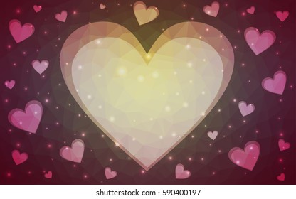 Light Pink, Yellow vector greeting Card Happy Valentine's Day. Lettering with hearts on the white polygonal background. Colored triangular illustration for your business.