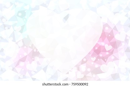 Light Pink, Yellow vector greeting Card Happy Valentine's Day. Lettering with hearts on the white polygonal background. Colored triangular illustration for your business.