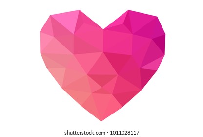 Light Pink, Yellow vector heart isolated on white background. Geometric rumpled triangular low poly origami style gradient graphic illustration. Polygonal design for your business.