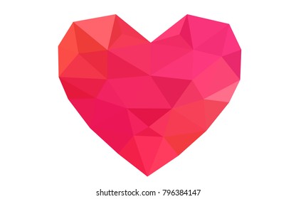 Light Pink, Yellow vector heart isolated on white background. Geometric rumpled triangular low poly origami style gradient graphic illustration. Polygonal design for your business.