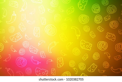 Light Pink, Yellow vector layout with restaurant food. Blurred decorative design of snacks in doodle style. Design for ad, poster, banner of cafes or restaurants.