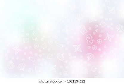 Light Pink, Yellow vector layout with restaurant food. Glitter abstract sketch with gourmet food. Doodle design for your business advert of cafes.