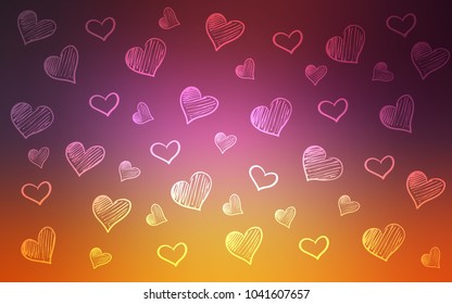 Light Pink, Yellow vector layout with sweet hearts. Beautiful colored illustration with hearts in celebration style. Pattern can be used for valentine's ad, booklets.