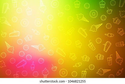 Light Pink, Yellow vector layout with sweet desserts. Illustration with set of sweet food in doodle style. Doodle design for your business advert of cafes.