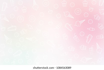 Light Pink, Yellow vector layout with sweet desserts. Decorative shining illustration with sweets on abstract template. Pattern for menu of cafes and restaurants.