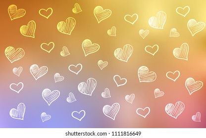 Light Pink, Yellow vector layout with sweet hearts. Blurred decorative design in doodle style with hearts. Pattern for carnival, festival romantic leaflets.