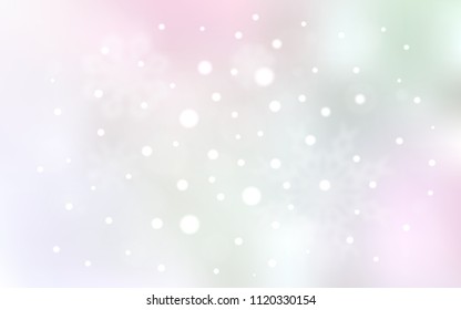 Light Pink, Yellow vector layout with bright snowflakes. Glitter abstract illustration with crystals of ice. New year design for your business advert.