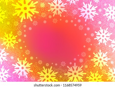 Light Pink, Yellow vector layout with bright snowflakes. Blurred decorative design in xmas style with snow. The pattern can be used for new year ad, booklets.