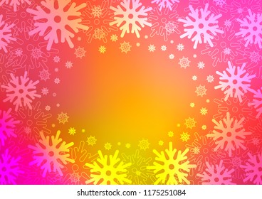 Light Pink, Yellow vector layout with bright snowflakes. Decorative shining illustration with snow on abstract template. The template can be used as a new year background.