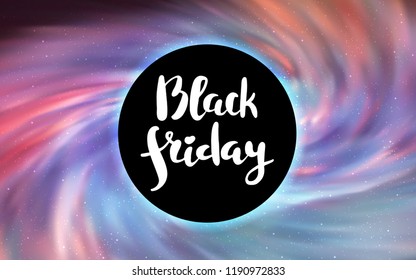 Light Pink, Yellow vector layout with a black hole, universe. Abstract illustration with glitter colorful cosmic stars. Backdrop for Black Friday promotions.