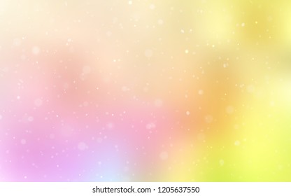 Light Pink, Yellow vector layout with bright snowflakes. Glitter abstract illustration with crystals of ice. The pattern can be used for new year leaflets.