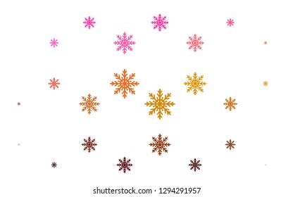 Light Pink, Yellow vector layout with bright snowflakes. Blurred decorative design in xmas style with snow. The pattern can be used for year new  websites.