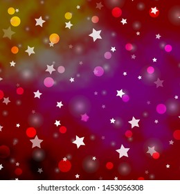 Light Pink, Yellow vector layout with circles, stars. Abstract illustration with colorful spots, stars. Design for wallpaper, fabric makers.