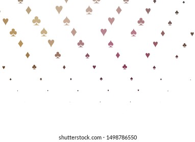 Light Pink, Yellow vector layout with elements of cards. Blurred decorative design of hearts, spades, clubs, diamonds. Pattern for ads of parties, events in Vegas.