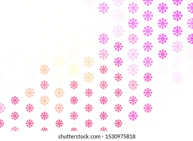 Light Pink, Yellow vector layout with bright snowflakes. Colorful decorative design in xmas style with snow. New year design for business advert.