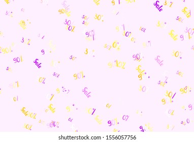 Light Pink, Yellow vector layout with discount of 30, 50, 90%. Shining colorful illustration with isolated selling prices. Backdrop for mega promotions, discounts.