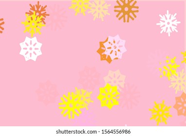 Light Pink, Yellow vector layout with bright snowflakes. Modern geometrical abstract illustration with crystals of ice. New year design for your business advert.