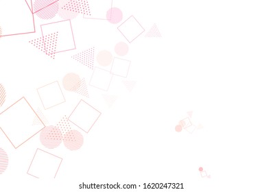 Diseño vectorial amarillo rosa claro con círculos, líneas, rectángulos. Ilustración con círculos coloridos, triángulos, rectángulos. Plantilla para fondos de pantalla.
