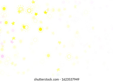 Light Pink, Yellow vector layout with stars, suns. Blurred decorative design in simple style with stars, suns. Smart design for your business advert.