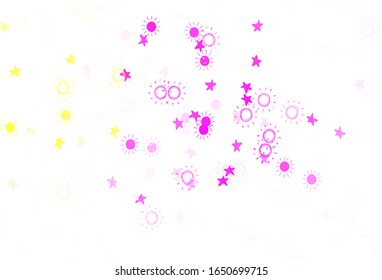 Light Pink, Yellow vector layout with stars, suns. Blurred decorative design in simple style with stars, suns. Pattern for astrology websites.