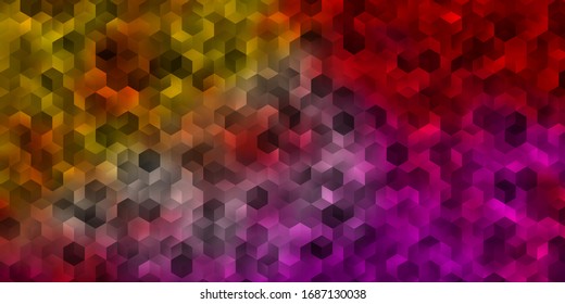Light Pink, Yellow vector layout with hexagonal shapes. Illustration of colored hexagons on blur surface. Pattern for your ad, booklets.