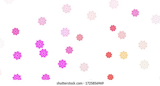 Light pink, yellow vector layout with beautiful snowflakes. Colorful snow elements in decorative christmas style. New year websites pattern.