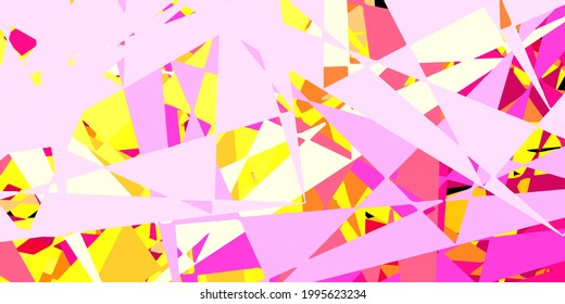Light pink, yellow vector layout with triangle forms. Triangle shapes with colorful gradient in abstract style. Pattern for wallpapers.