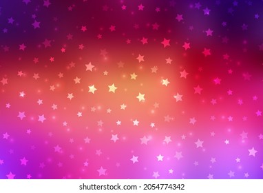 Diseño vectorial amarillo rosa claro con copos de nieve brillantes, estrellas. Copos de nieve coloridos con copos de nieve gradientes. Patrón para los sitios web de Año Nuevo.