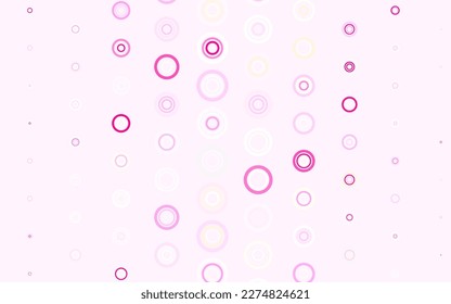 Hellrosa, gelbe Vektorgrafik mit Kreisformen. Glitzere abstrakte Illustration mit unscharfem Regen. Design für Ihre Unternehmenswerbung.