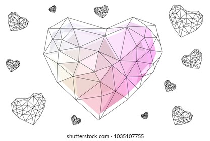 Light Pink, Yellow vector love background with heart. Paper note. Valentine's greeting polygonal card. Triangular illustration for your business. Stock template for your design.