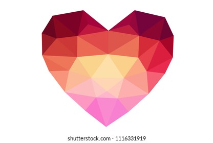 Light Pink, Yellow vector love background with heart. Paper note. Valentine's greeting polygonal card. Triangular illustration for your business. Stock template for your design.