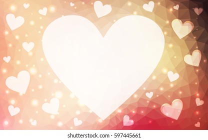 Light Pink, Yellow vector love background with heart. Paper note. Valentine's greeting polygonal card. Triangular illustration for your business. Stock template for your design.