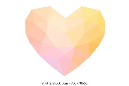 Light Pink, Yellow vector love background with heart. Paper note. Valentine's greeting polygonal card. Triangular illustration for your business. Stock template for your design.
