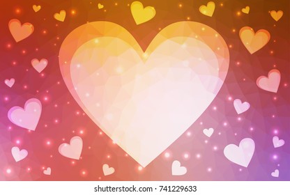 Light Pink, Yellow vector love background with heart. Paper note. Valentine's greeting polygonal card. Triangular illustration for your business. Stock template for your design.