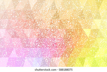 Light pink, yellow vector low poly crystal background with snowflakes. Polygon christmas design pattern. Low poly illustration of New Year celebration.