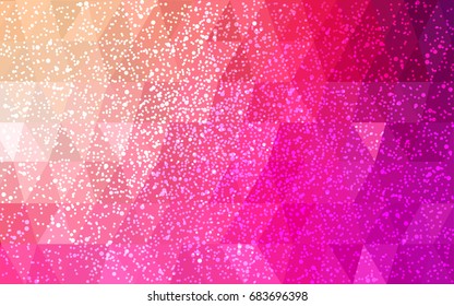 Light Pink, Yellow vector low poly crystal background with snowflakes. Polygon christmas design pattern . Low poly illustration of New Year celebration.