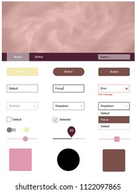 Light Pink, Yellow vector Material Design Kit with stars. Web ui kit with abstract gradient clouds in its header. Simple colorful design for websites.