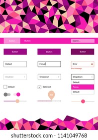 Light Pink, Yellow vector Material Design Kit with lines. Colorful ui/ux kit with header consisted of triangles. This sample is for your landing page.